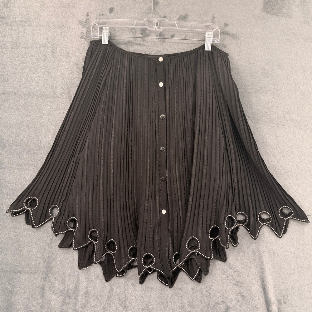 Mariel Skirt Womens Size L Black Pleated Cutout Hem Button Front Pleated Boho